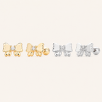 Sterling Silver Zirconia Bow Flat Back Earrings