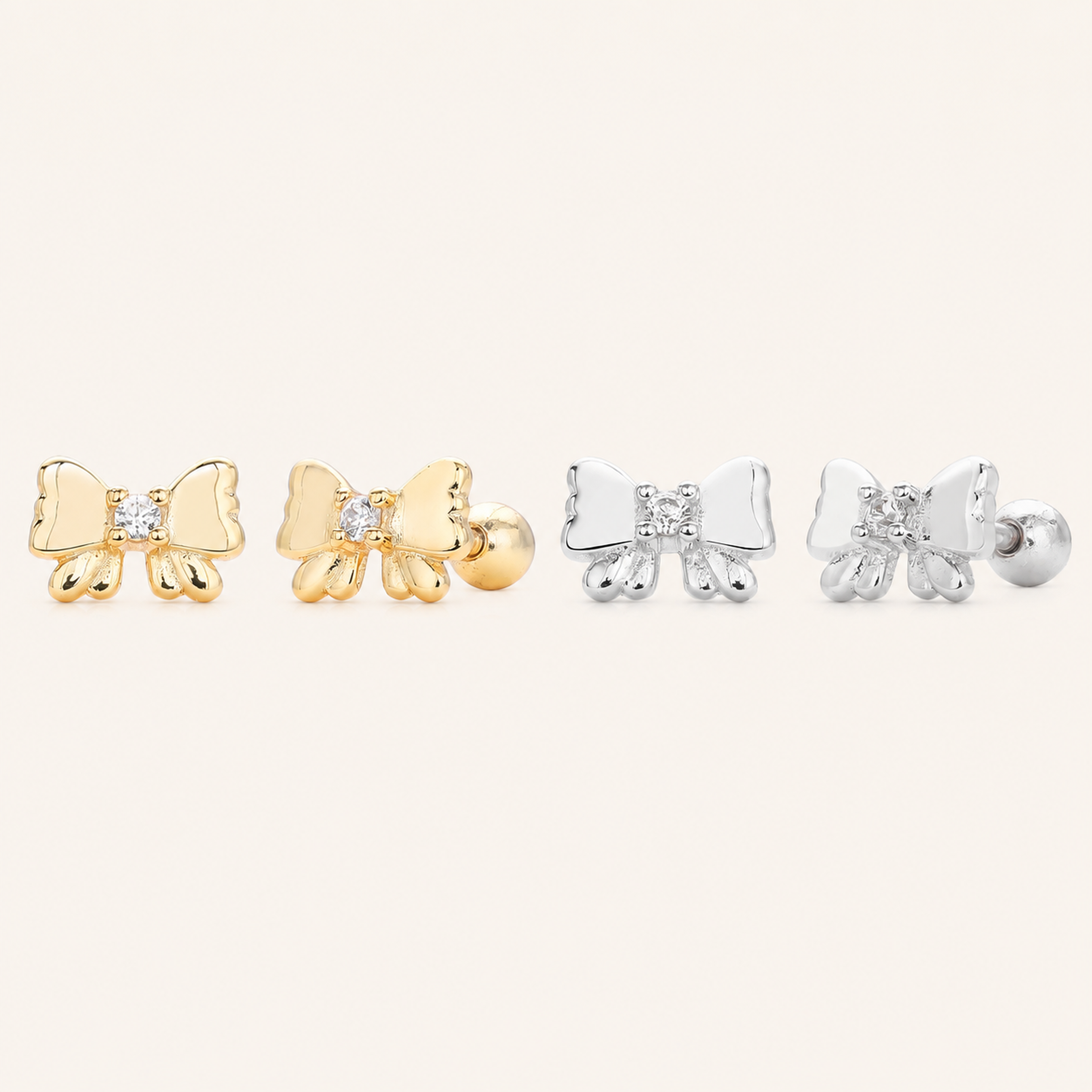 Sterling Silver Zirconia Bow Flat Back Earrings