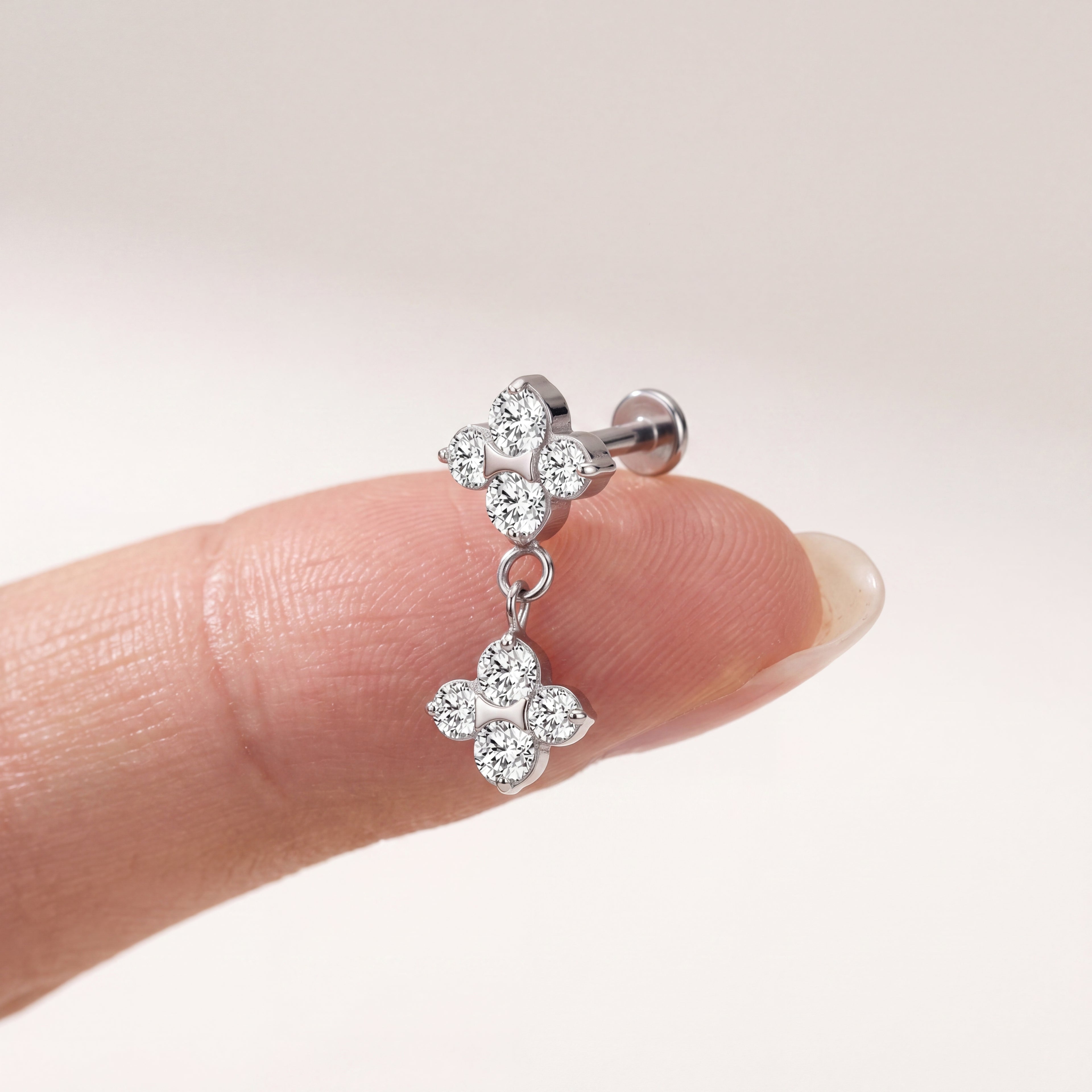 Flower Crystal Drop Titanium Flat Back Earring - image 4