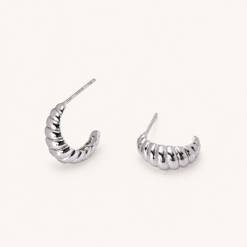 Sterling Silver Croissant Twist Stud Earrings detail