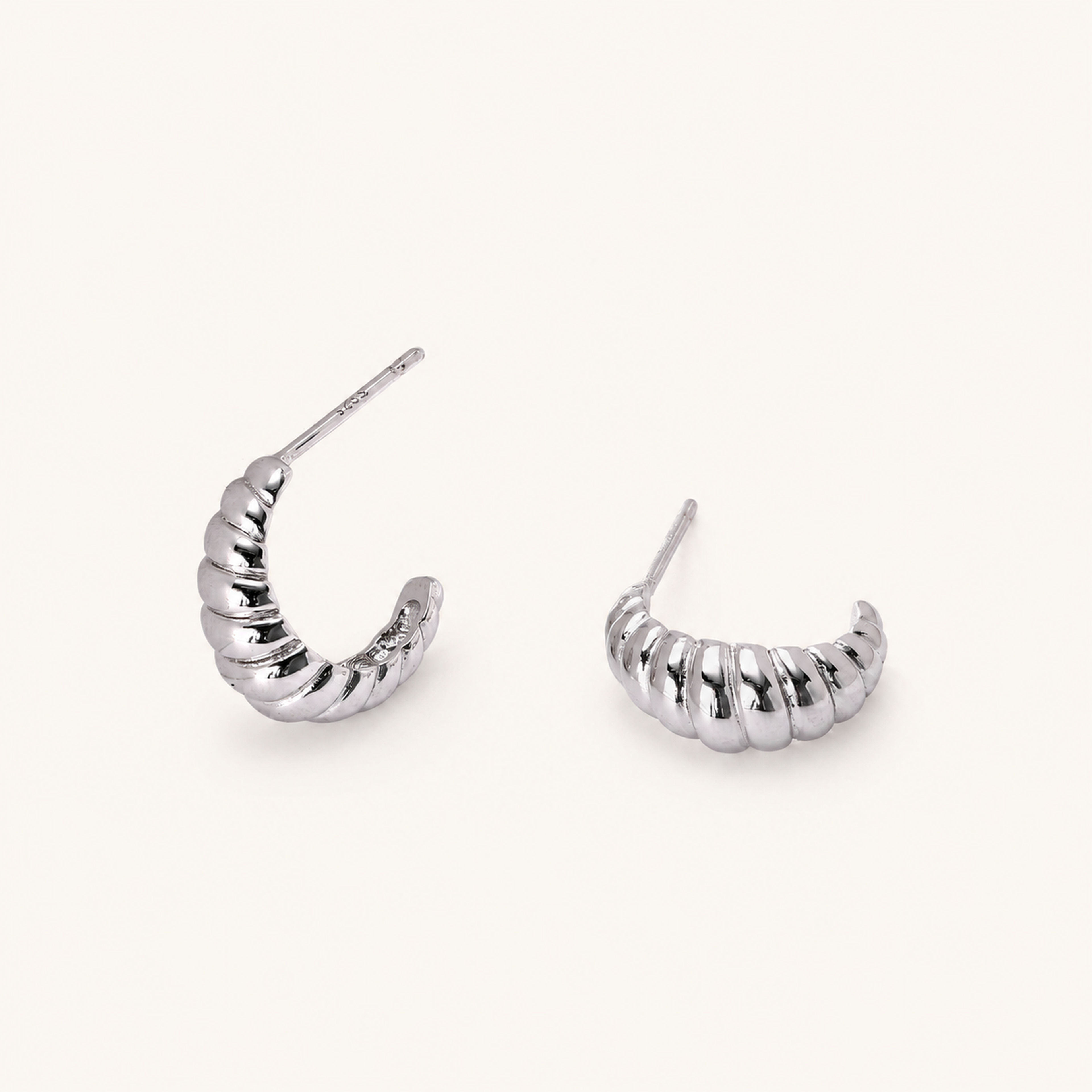 Sterling Silver Croissant Twist Stud Earrings detail