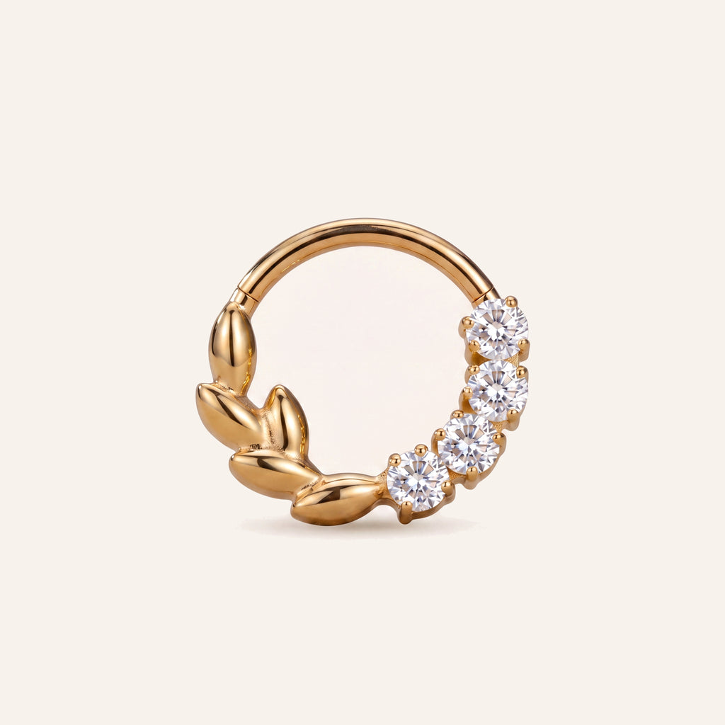 Olive Branch Crystal Titanium Hoop Earrings - Gold