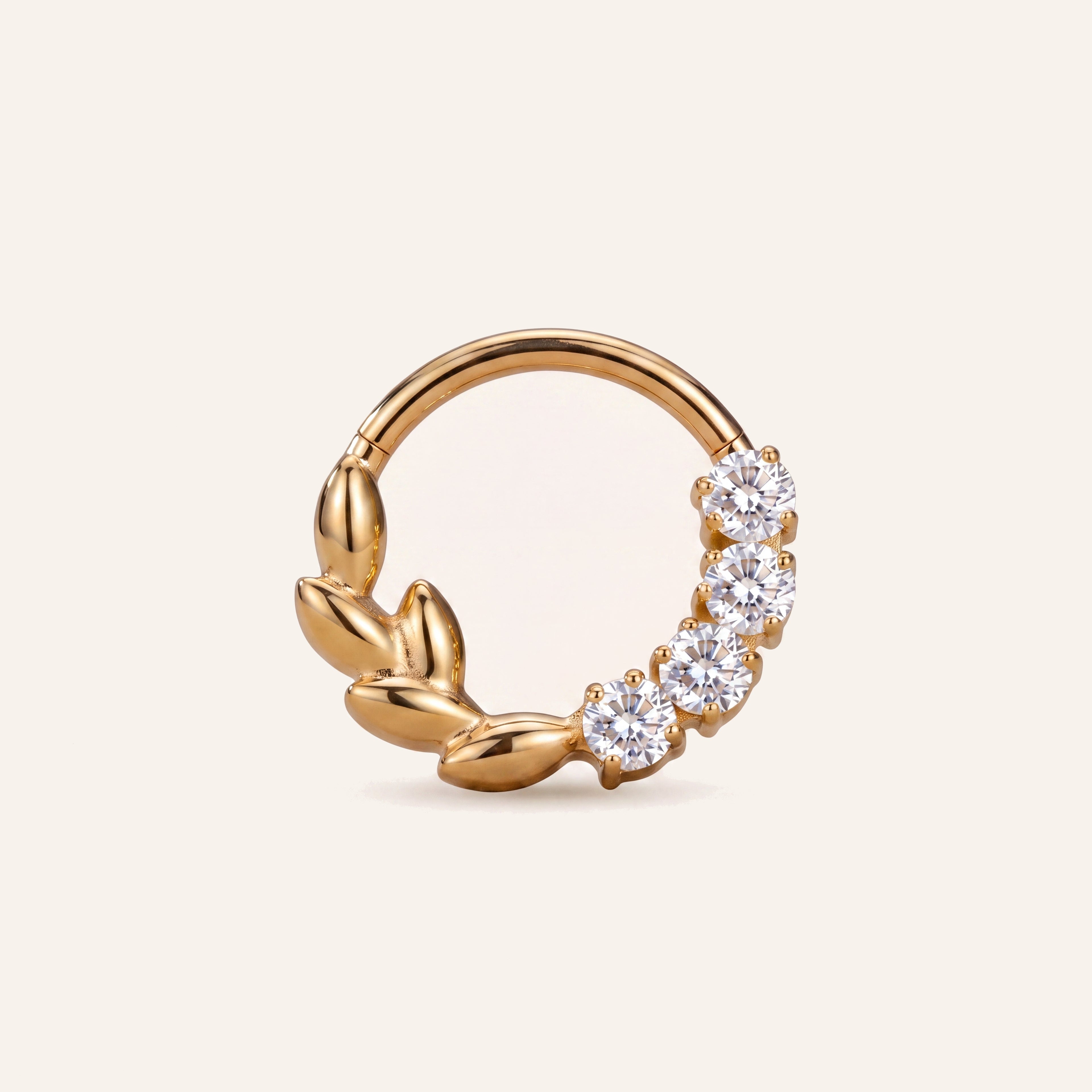Olive Branch Crystal Titanium Hoop Earrings - Gold