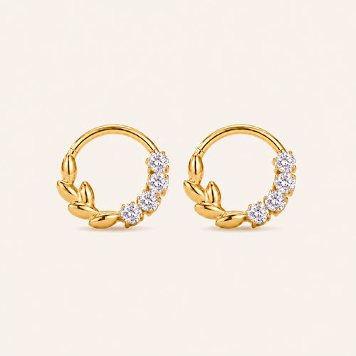 Olive Branch Crystal Titanium Hoop Earrings - Gold
