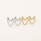 Sterling Silver Twisted Bead Zirconia Drop Flat Back Earrings detail view
