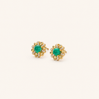 Sterling Silver Green Zirconia Flower Stud Earrings detail