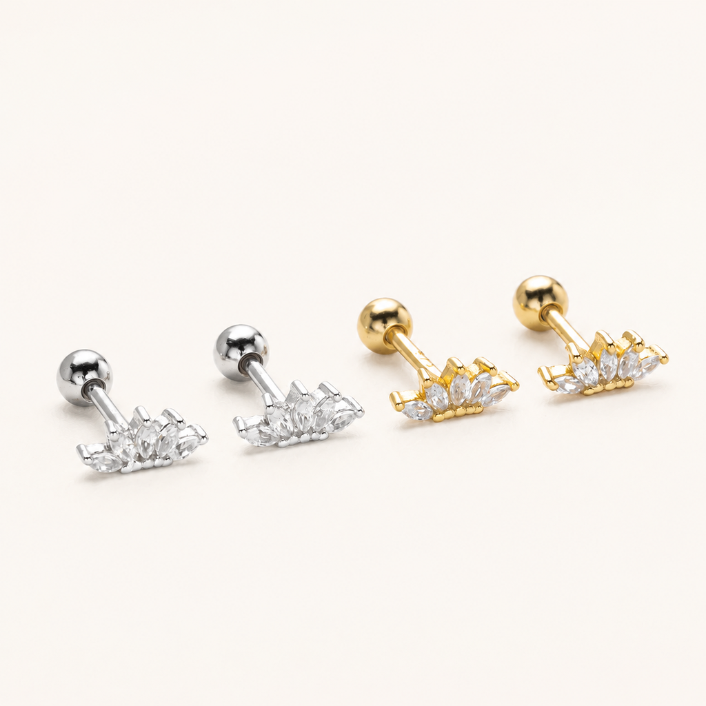 Sterling Silver Zirconia Crown Flat Back Earrings detail view