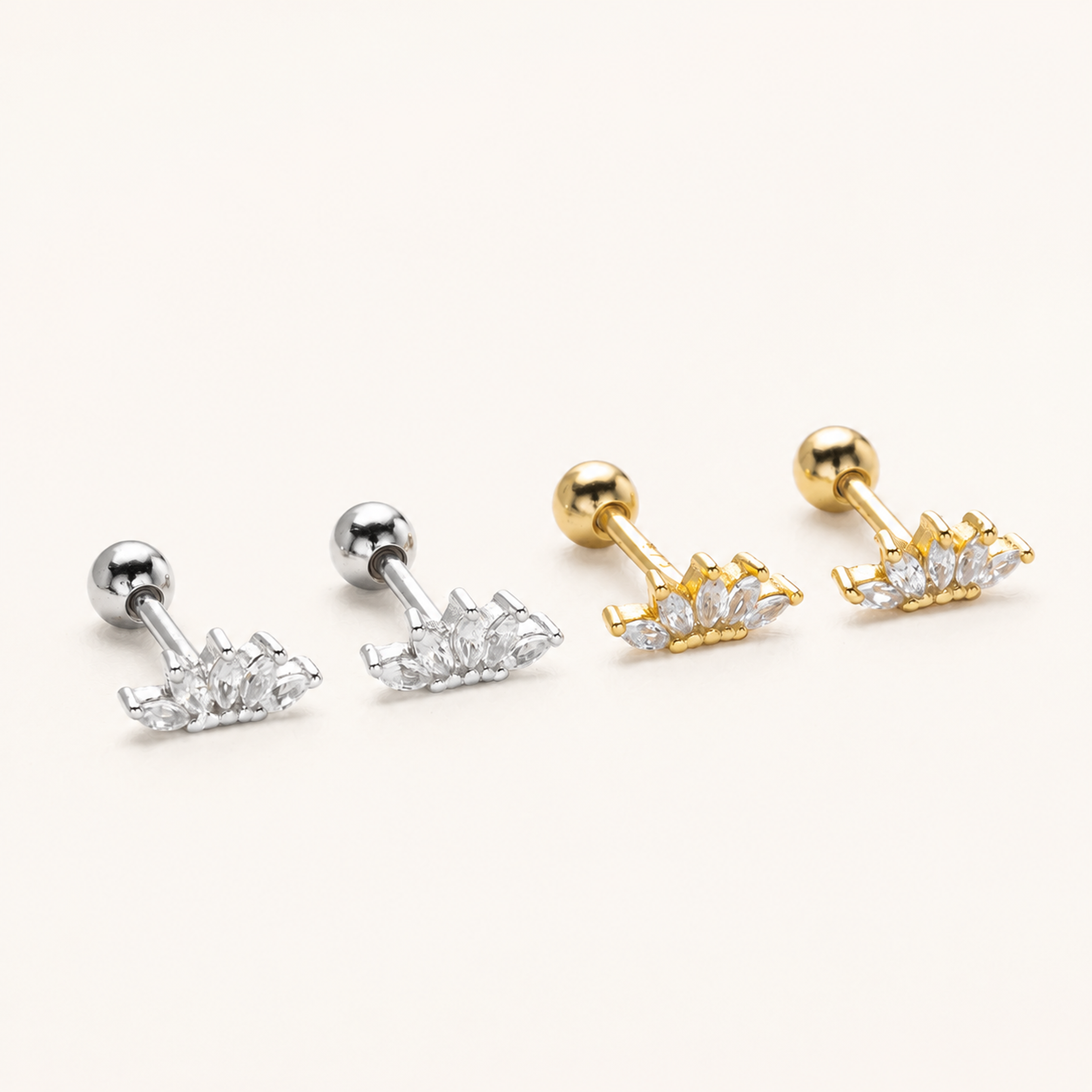 Sterling Silver Zirconia Crown Flat Back Earrings detail view