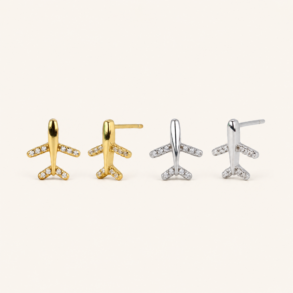 Sterling Silver Pavé Airplane Stud Earrings