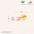 Sterling Silver Round Zirconia Solitaire Flat Back Earrings - Gold / 1.5mm