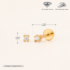 Sterling Silver Round Zirconia Solitaire Flat Back Earrings - Gold / 1.5mm