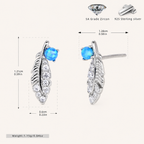 Sterling Silver Opal Feather Stud Earrings - Platinum / Blue Opal