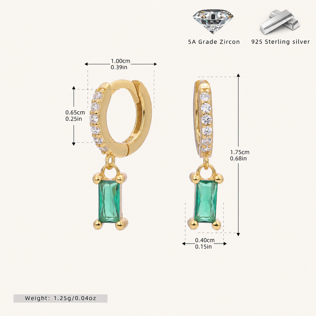 Sterling Silver Geometric Zirconia Hoop Earrings - Gold / 6