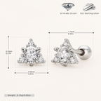 Sterling Silver Triangle Zirconia Flat Back Earrings - Platinum