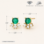 Sterling Silver Vintage Emerald-Green Zirconia Stud Earrings - Gold