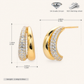 Sterling Silver Crescent Moon Zirconia Stud Earrings - Gold