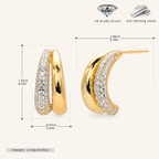 Sterling Silver Crescent Moon Zirconia Stud Earrings - Gold