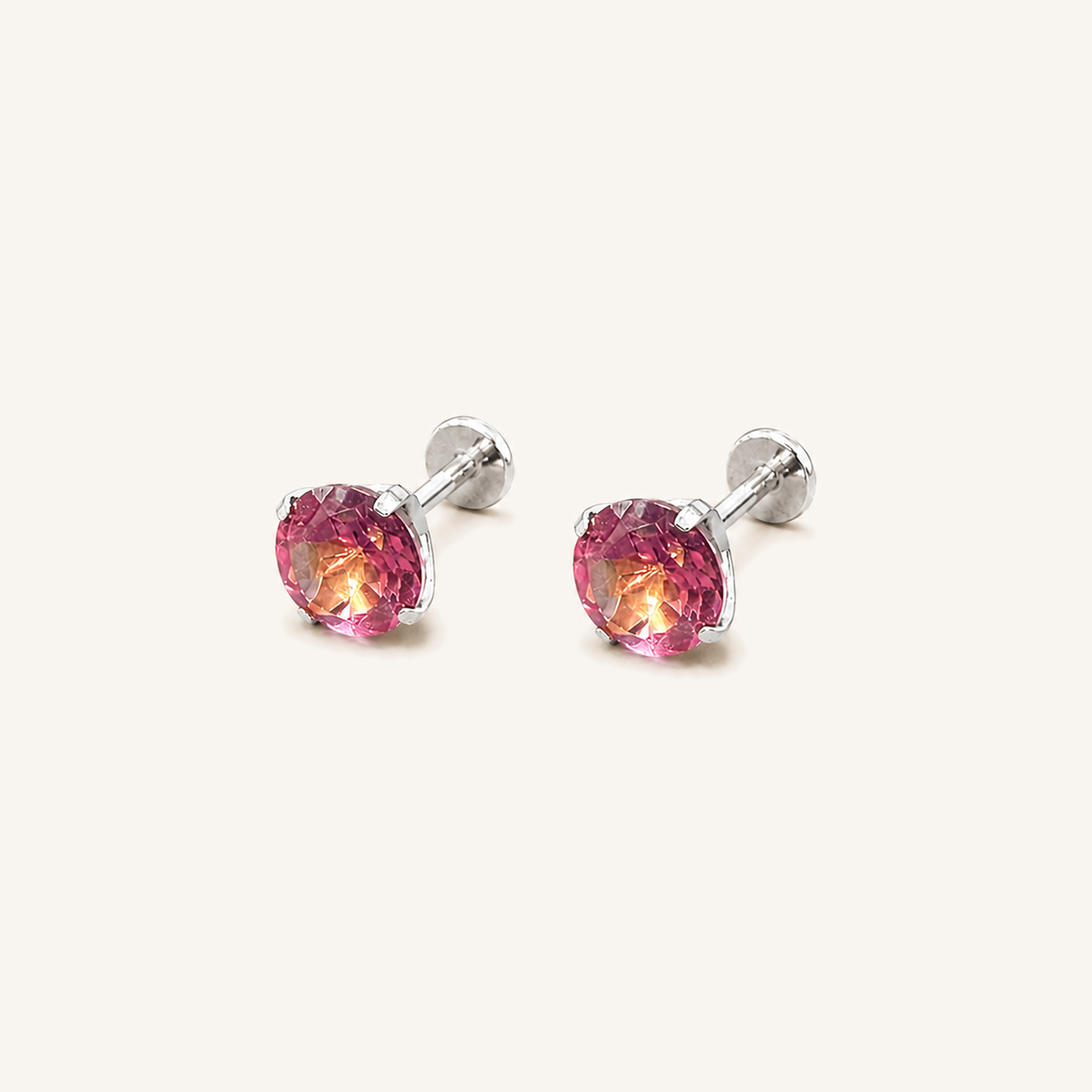 Titanium Pink Topaz Flat Back Stud Earrings