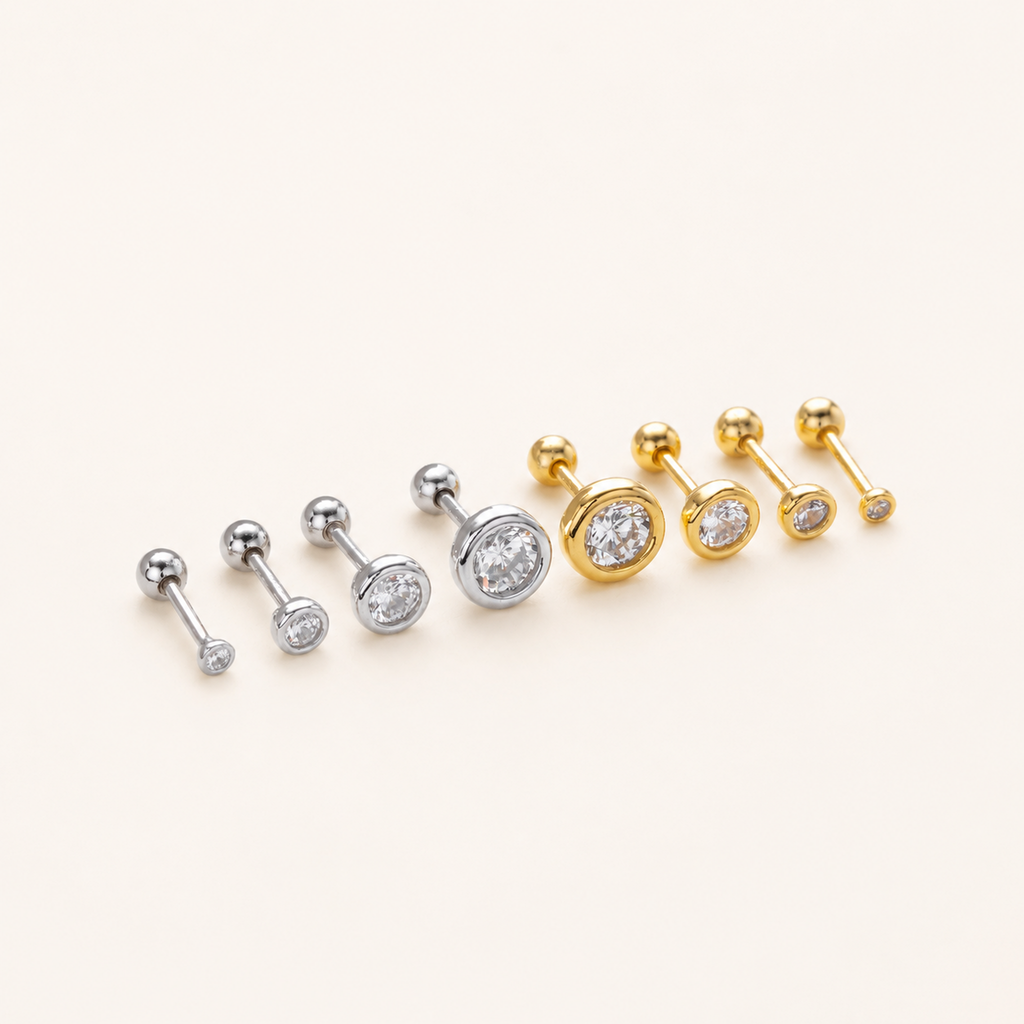 Sterling Silver Bezel-Set Zirconia Flat Back Earrings detail