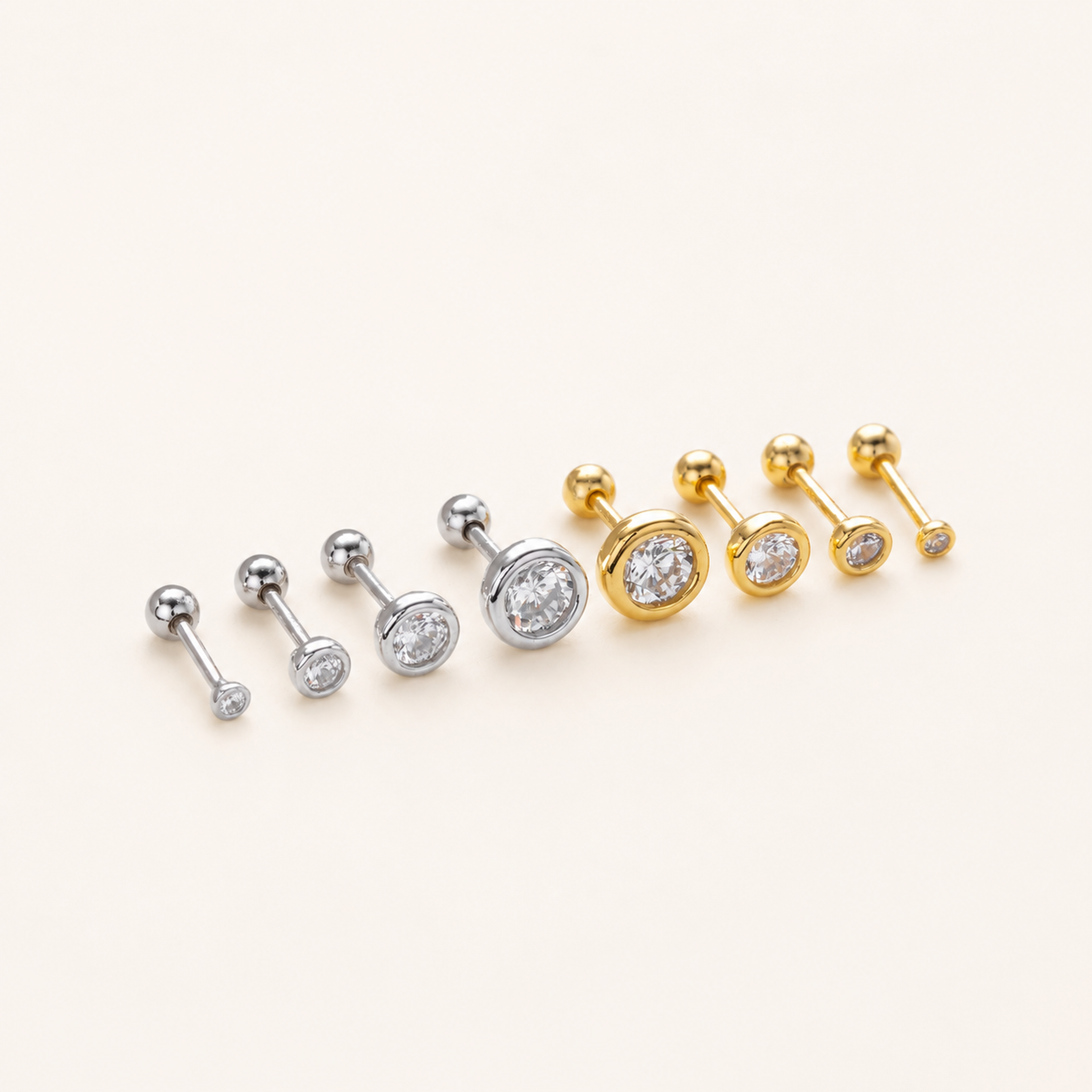 Sterling Silver Bezel-Set Zirconia Flat Back Earrings detail