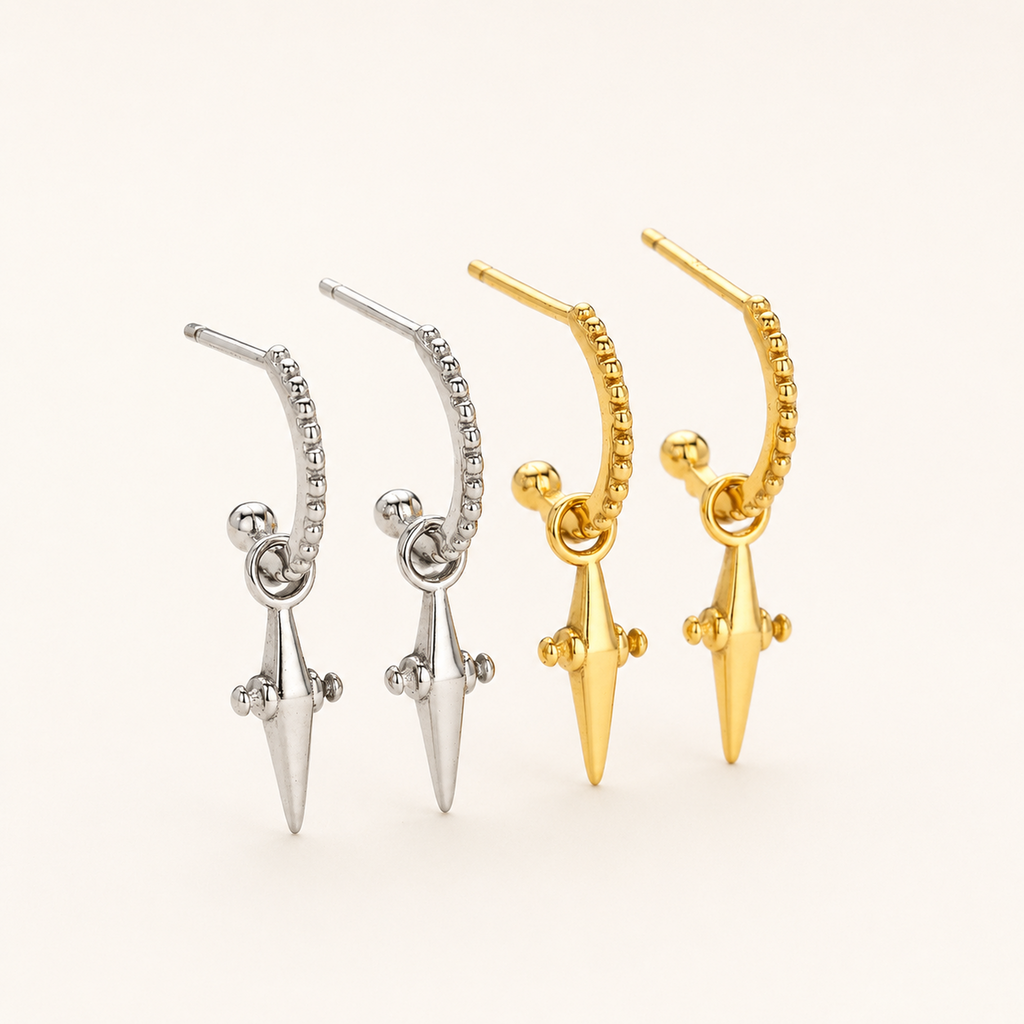 Sterling Silver Cross & Star Chain Drop Stud Earrings detail