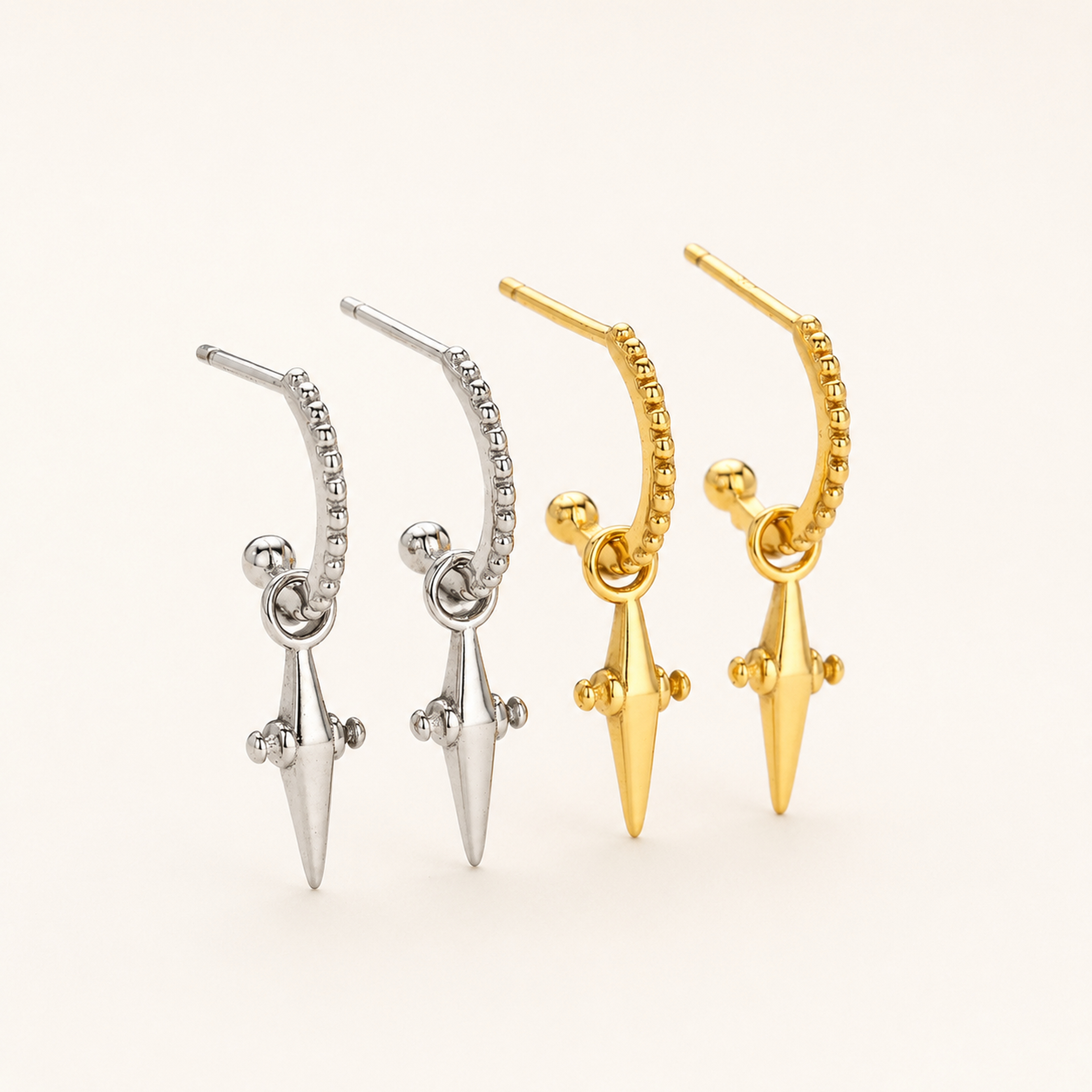 Sterling Silver Cross & Star Chain Drop Stud Earrings detail