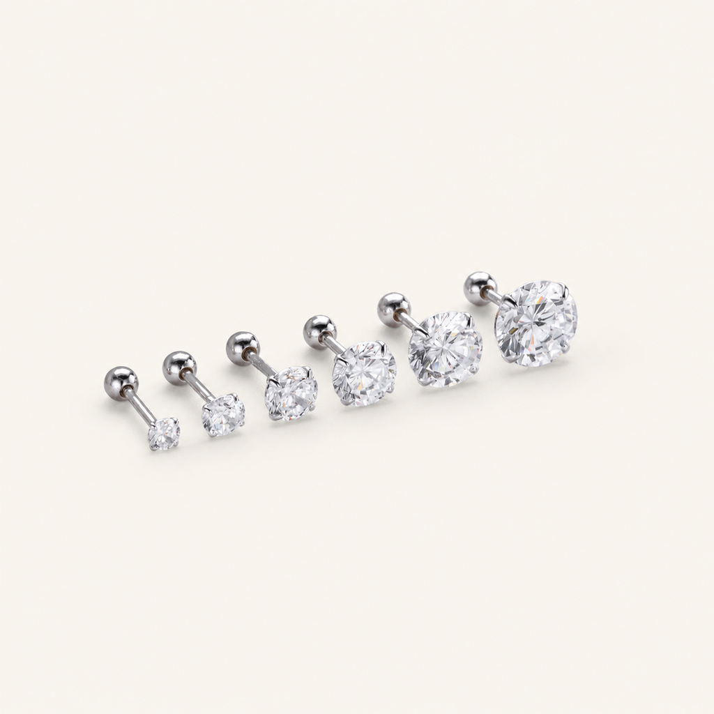 Sterling Silver Moissanite Four-Prong Solitaire Flat Back Earrings detail
