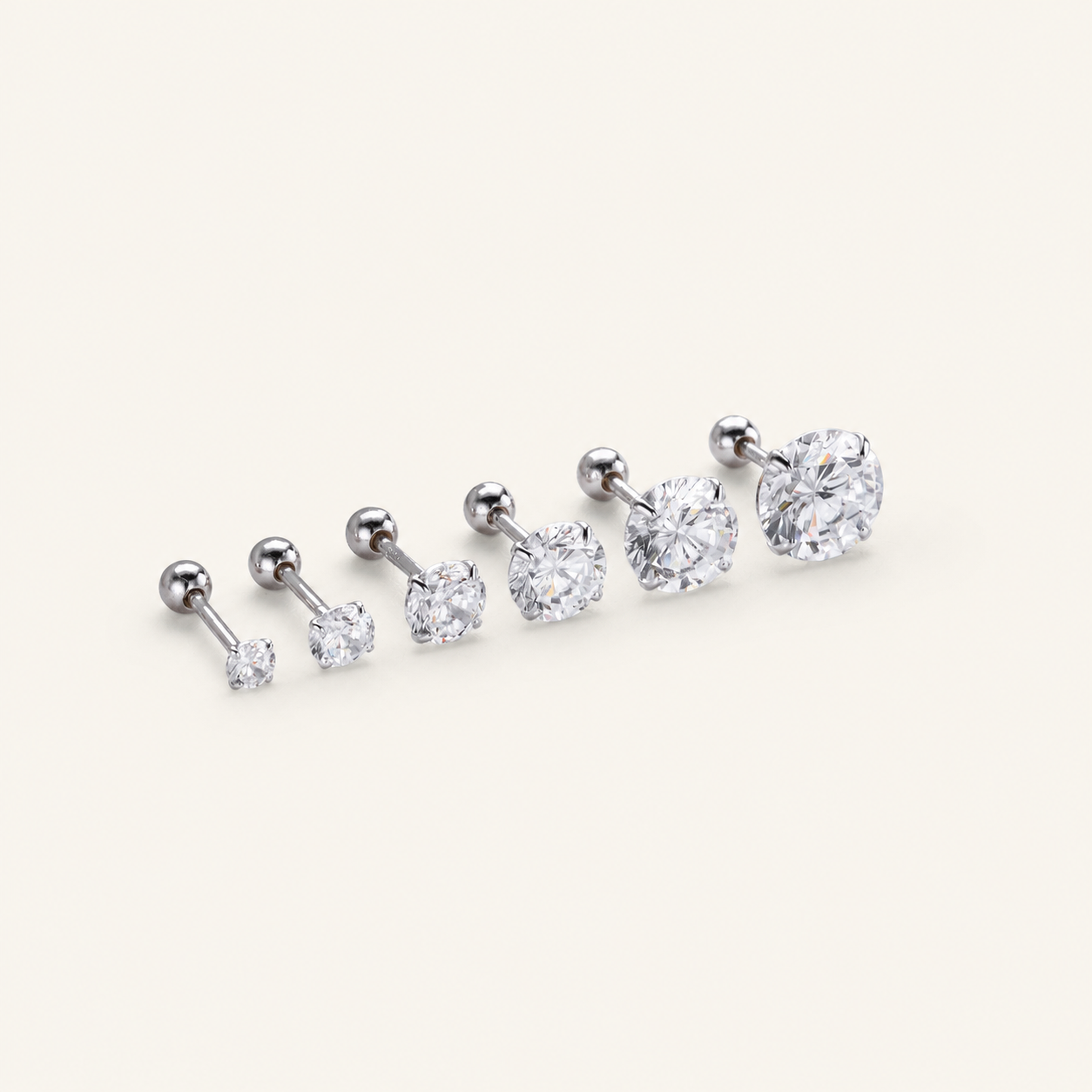 Sterling Silver Moissanite Four-Prong Solitaire Flat Back Earrings detail