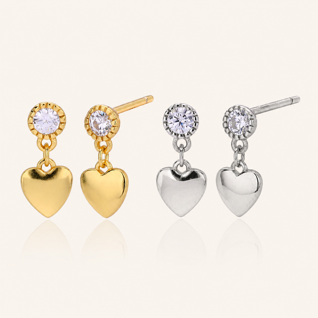 Sterling Silver Zirconia Heart Stud Earrings