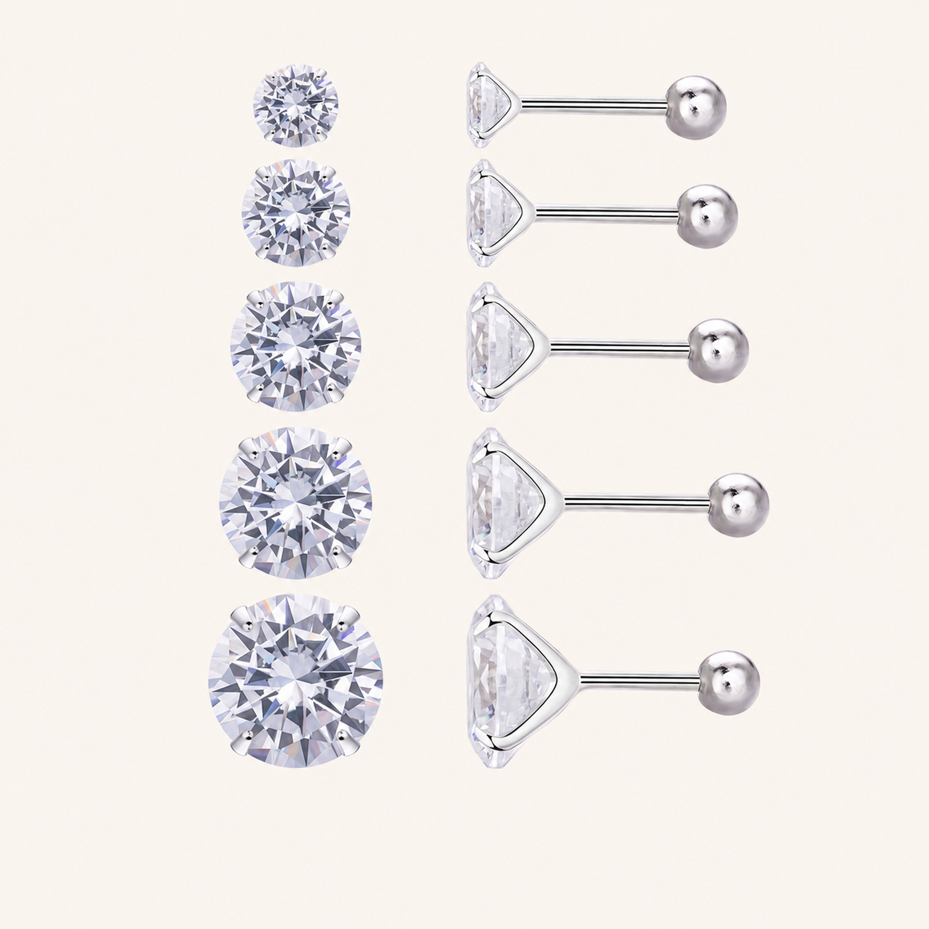 Sterling Silver Moissanite Four-Prong Solitaire Flat Back Earrings