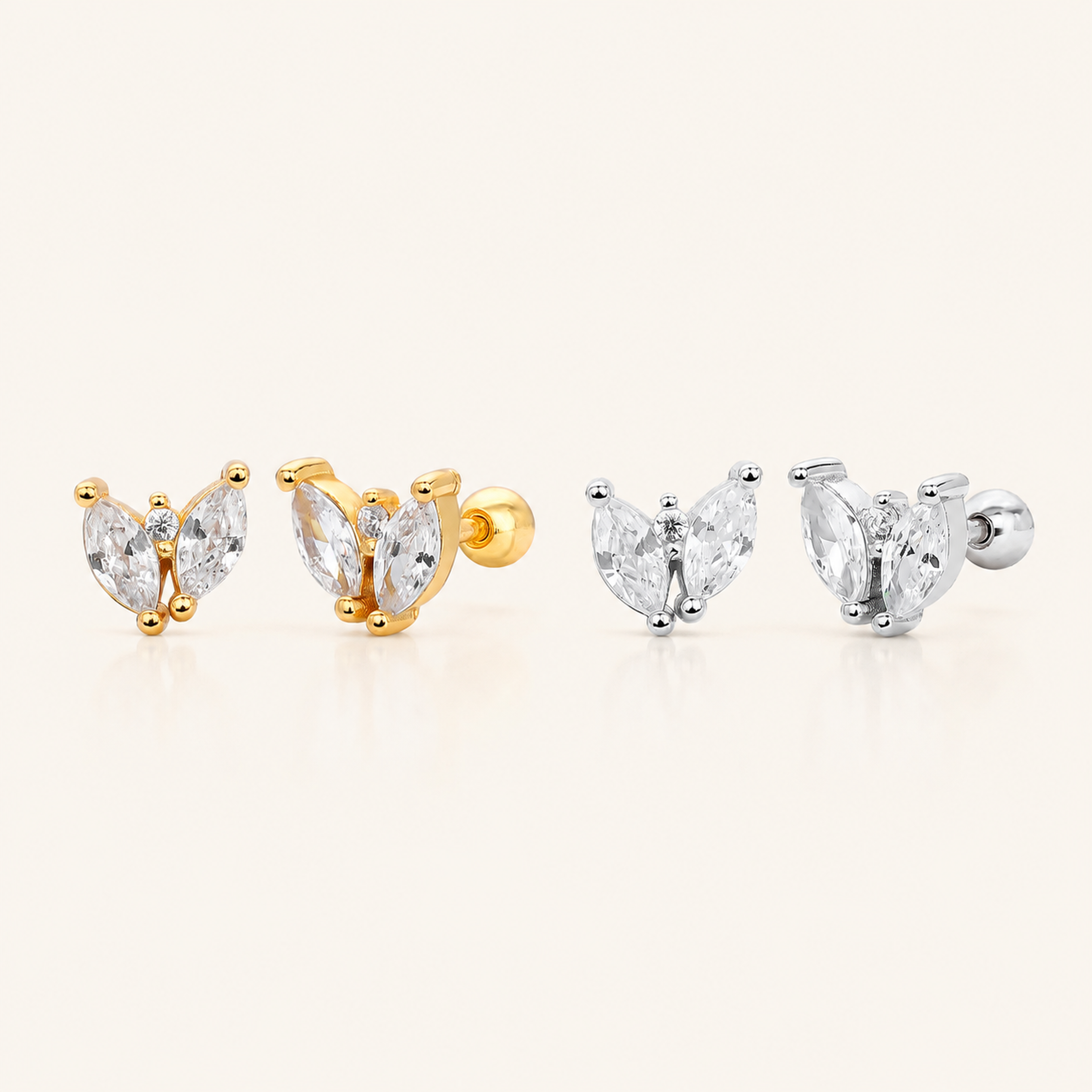 Sterling Silver Marquise Zirconia Butterfly Flat Back Earrings