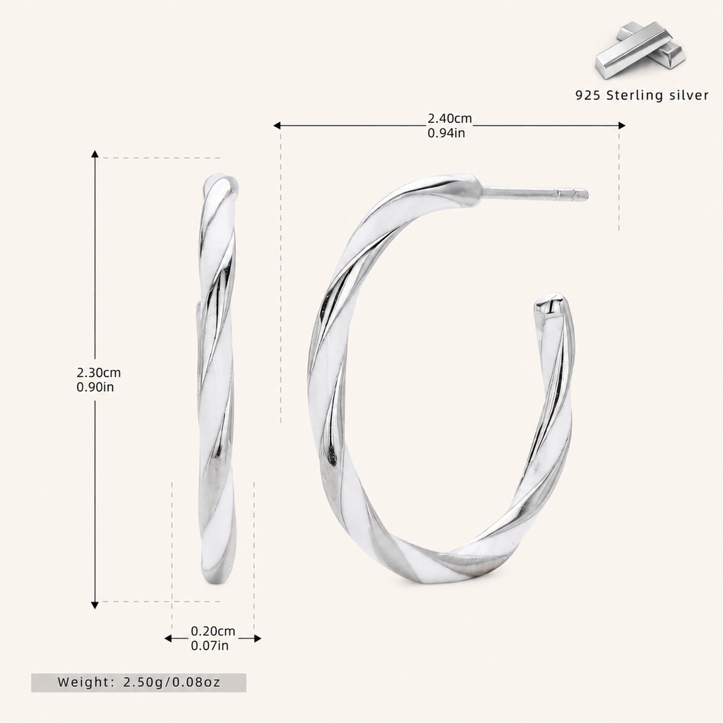 Sterling Silver Enamel Spiral Circle Stud Earrings - Platinum