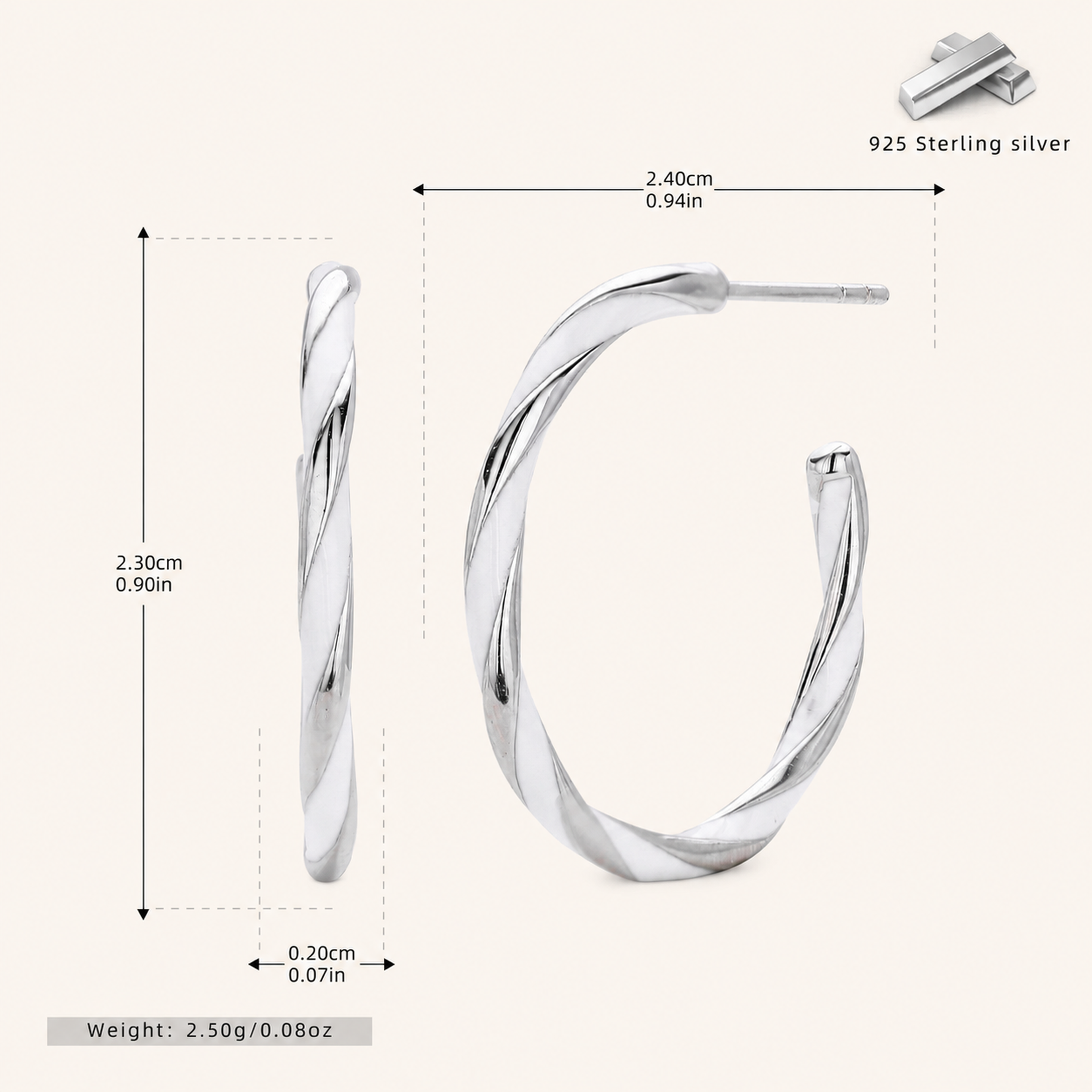 Sterling Silver Enamel Spiral Circle Stud Earrings - Platinum