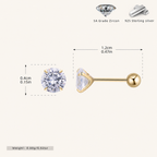 Sterling Silver Four-Prong Zirconia Flat Back Earrings - Gold / 4mm