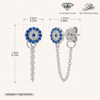 Sterling Silver Evil Eye Zirconia Chain Drop Stud Earrings - Platinum