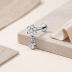 Four-Petal Crystal Drop Titanium Flat Back Earring - image 5