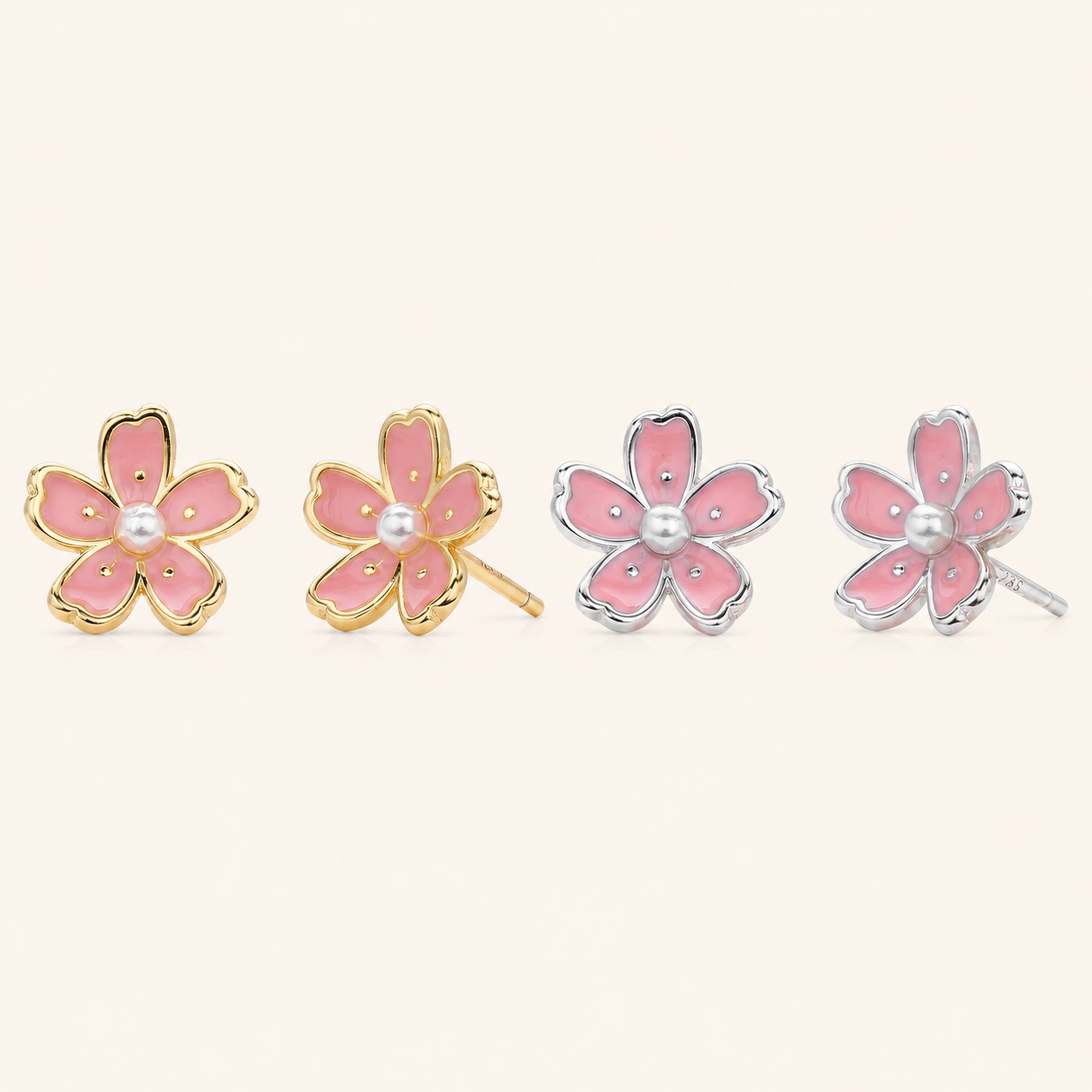 Sterling Silver Cherry Blossom Sakura Stud Earrings