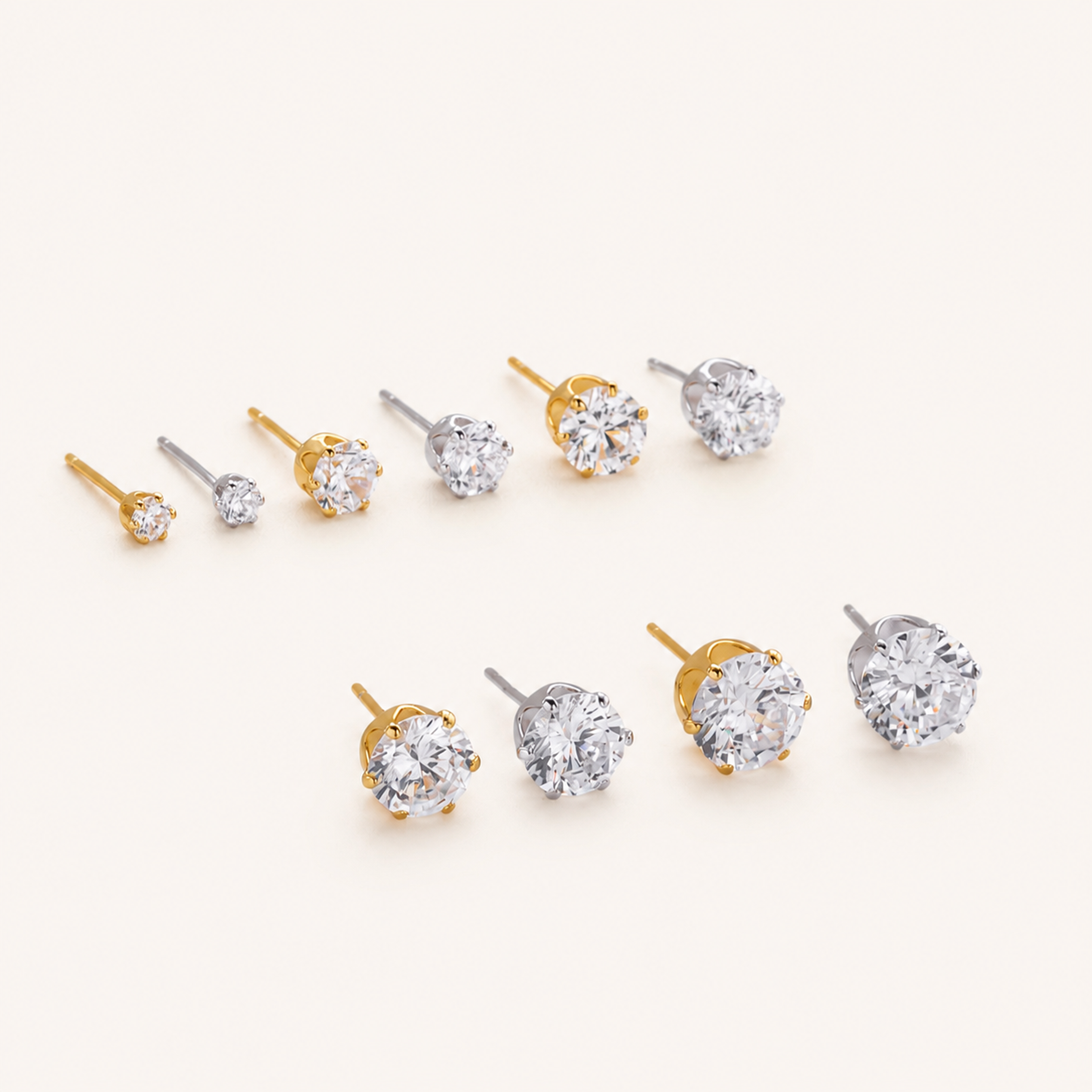 Sterling Silver Six-Prong Zirconia Stud Earrings detail