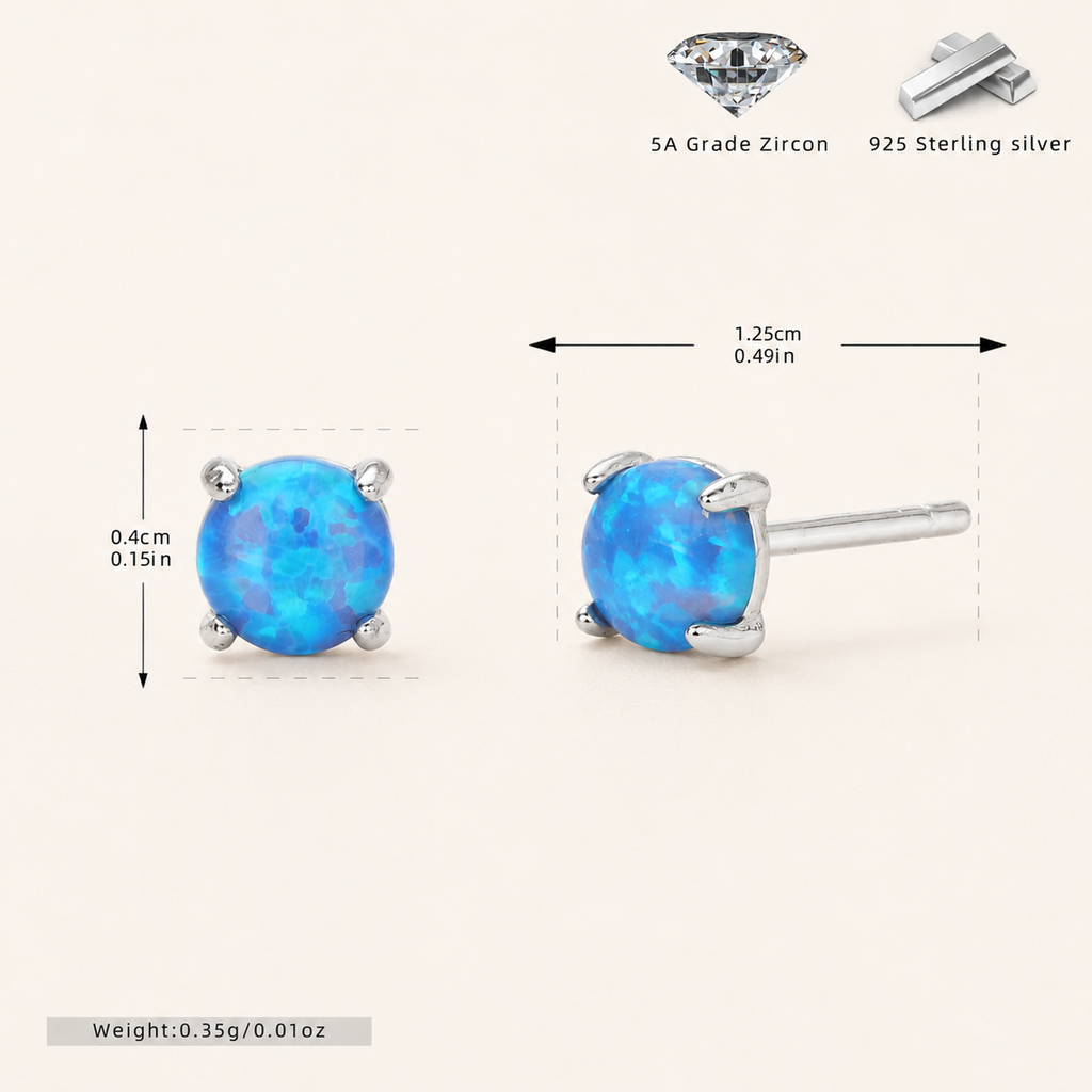 Sterling Silver Mini Opal Stud Earrings - Platinum / 4mm / Blue Opal