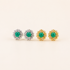 Sterling Silver Green Zirconia Flower Stud Earrings detail view
