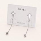 Sterling Silver Cross Chain Drop Stud Earrings detail