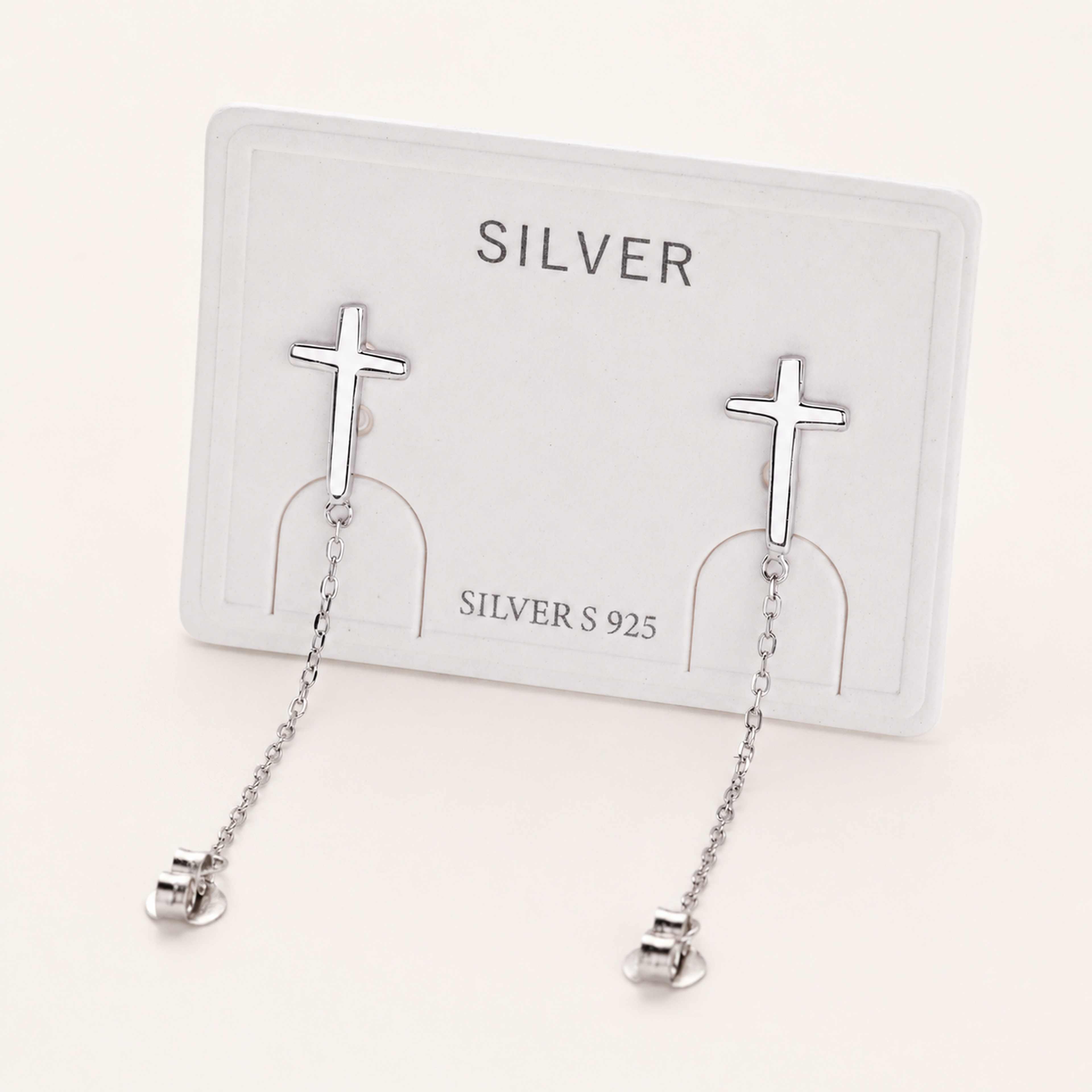 Sterling Silver Cross Chain Drop Stud Earrings detail