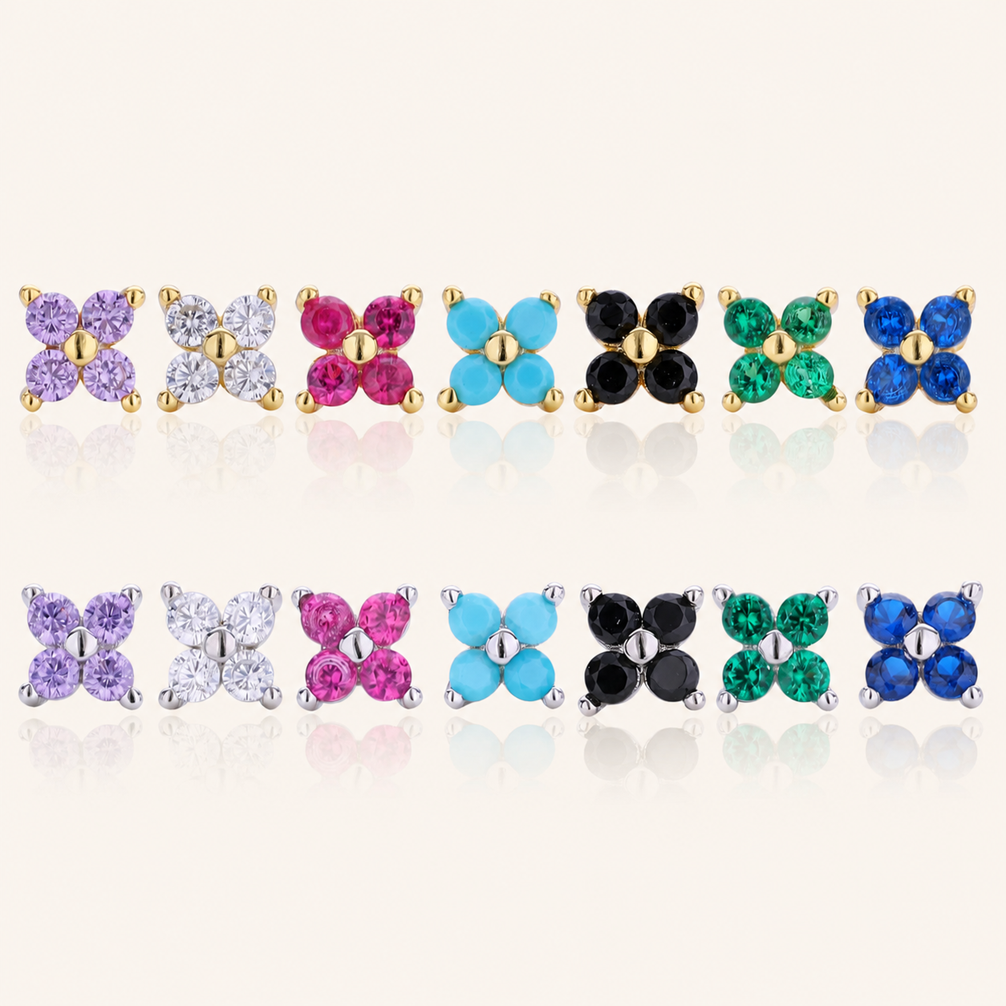 Sterling Silver Four-Petal Flower Stud Earrings
