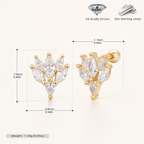 Sterling Silver Marquise Zirconia Flat Back Earrings - Gold