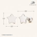 Sterling Silver Polished Five-Point Star Flat Back Earrings - Platinum