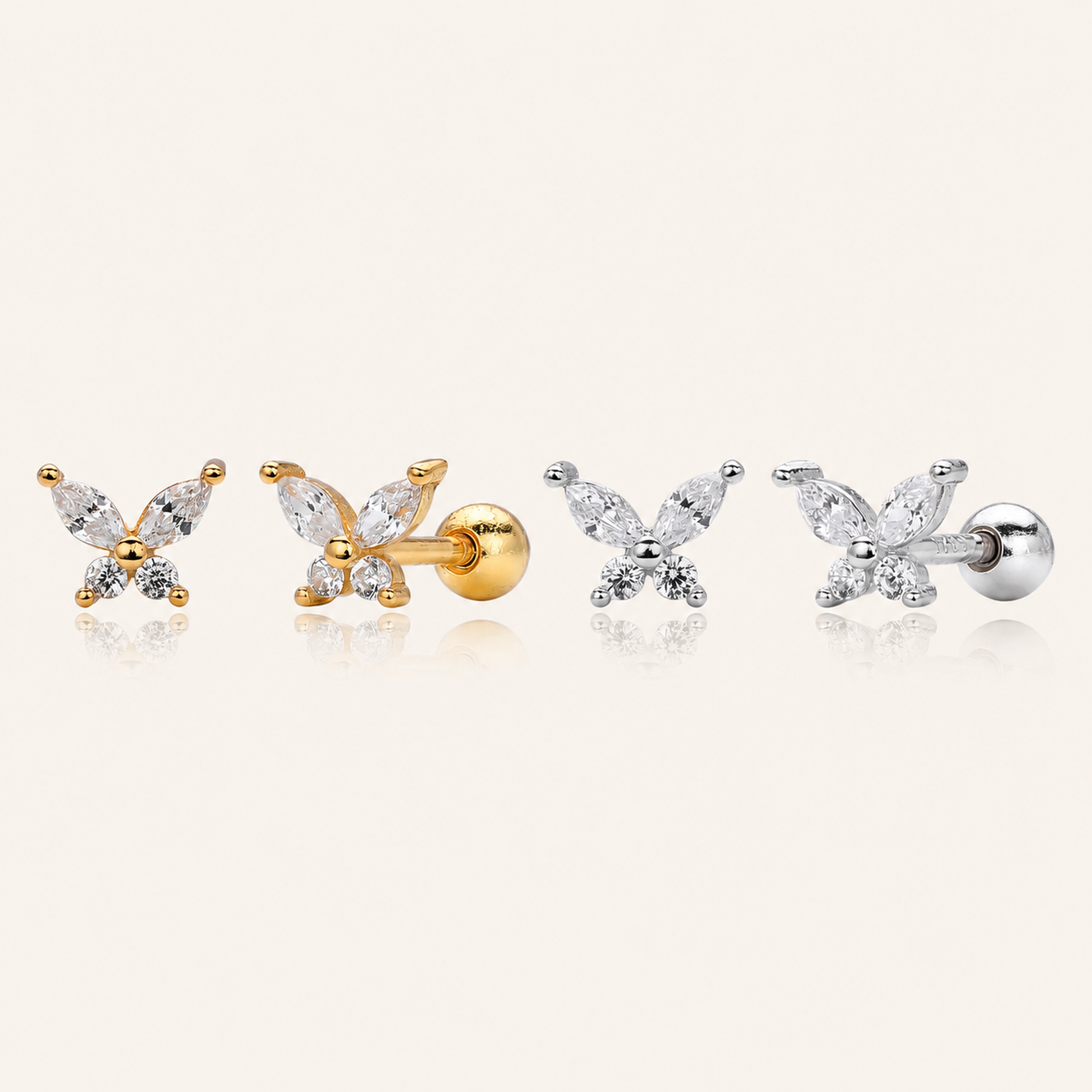 Sterling Silver Butterfly Zirconia Flat Back Earrings