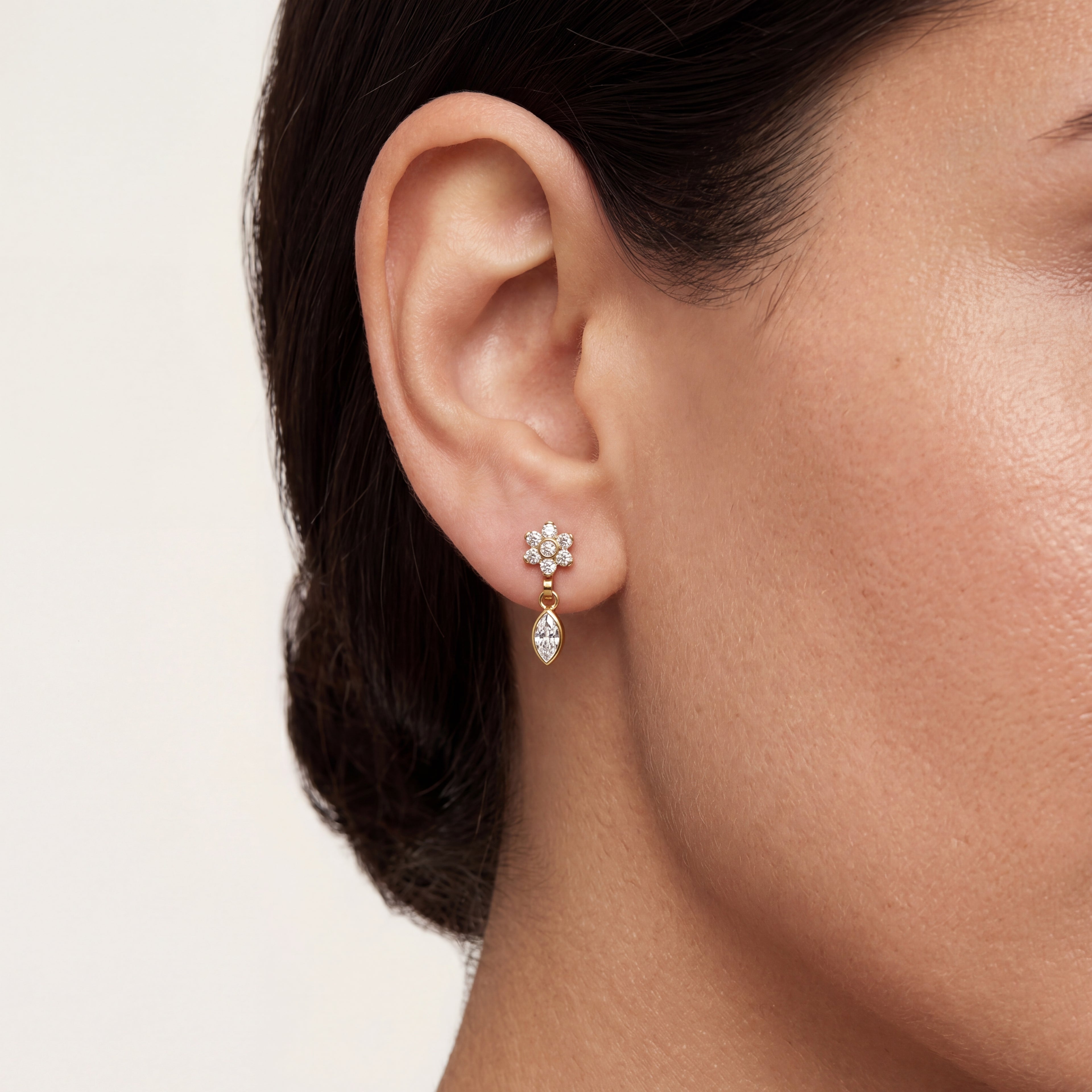 Four-Petal Crystal Drop Titanium Flat Back Earring - image 2