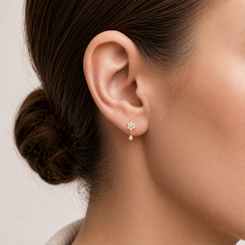 Four-Petal Crystal Drop Titanium Flat Back Earring - image 2