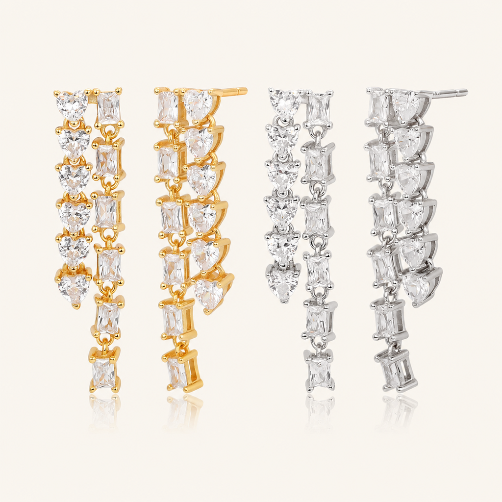 Sterling Silver Zirconia Tassel Drop Stud Earrings