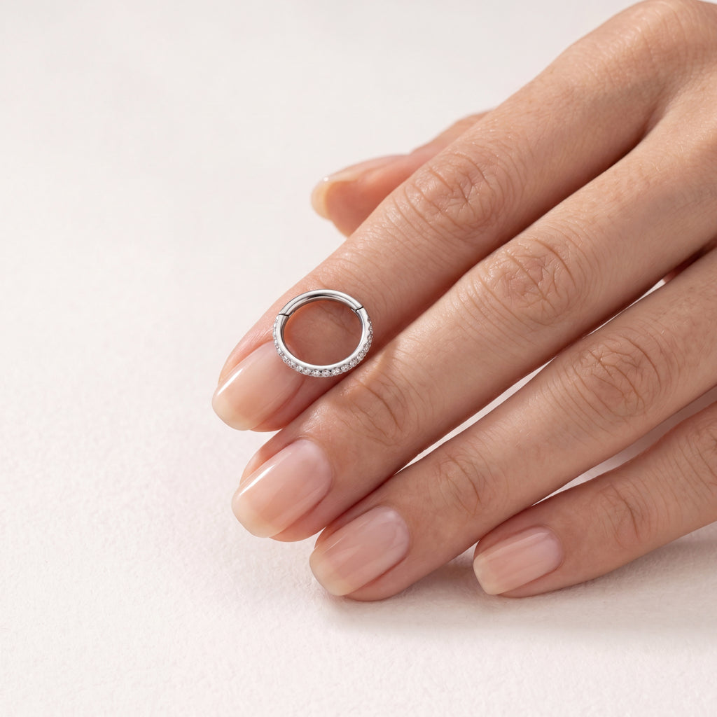 Pave Crystal Seamless Titanium Hoop Earrings - image 4